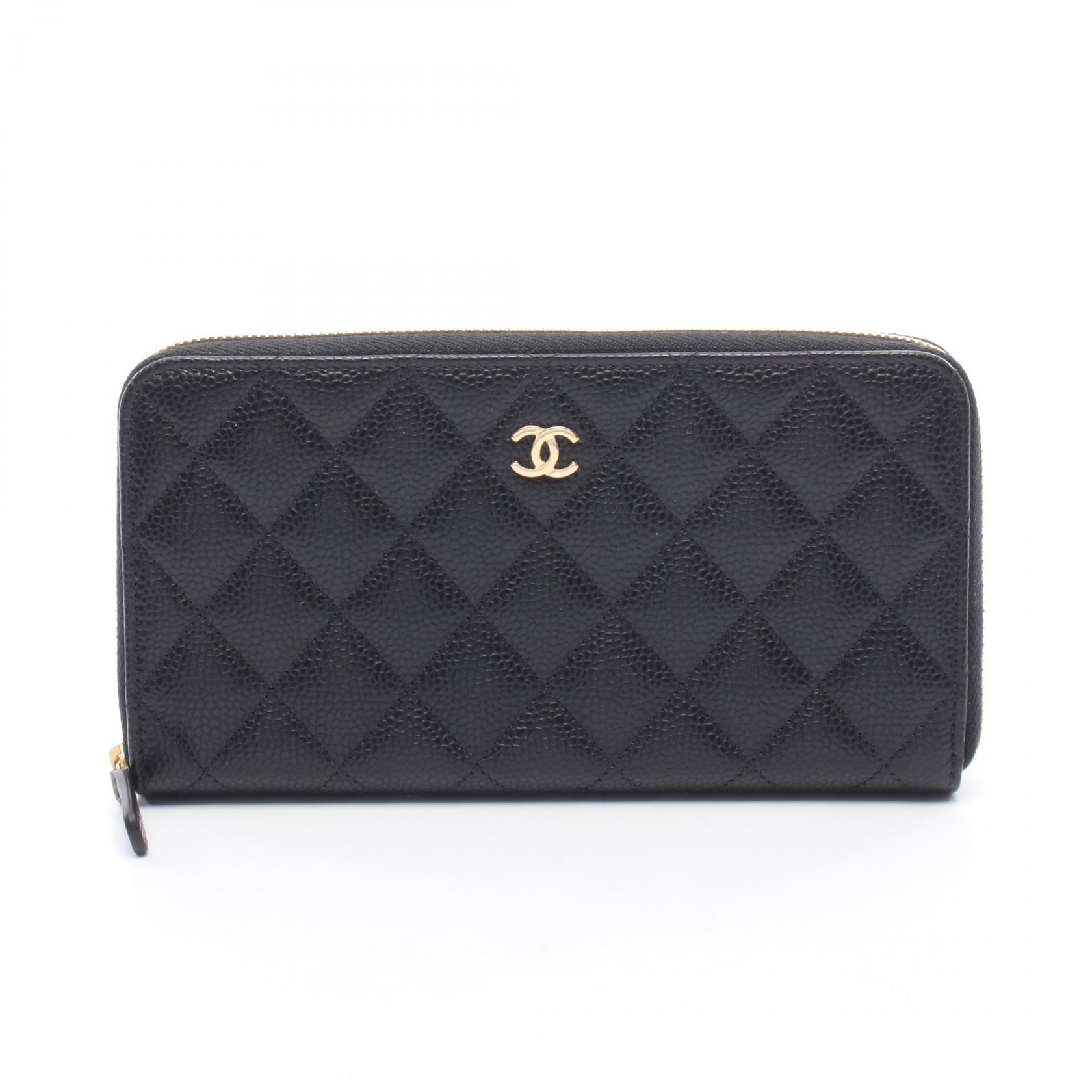 シャネル CHANEL クラシック ロング ジップ ウォレット マトラッセ ラウンド長財布 財布 キャビアスキン(グレインドカーフ) レディース ブラック系 AP0242 【中古】