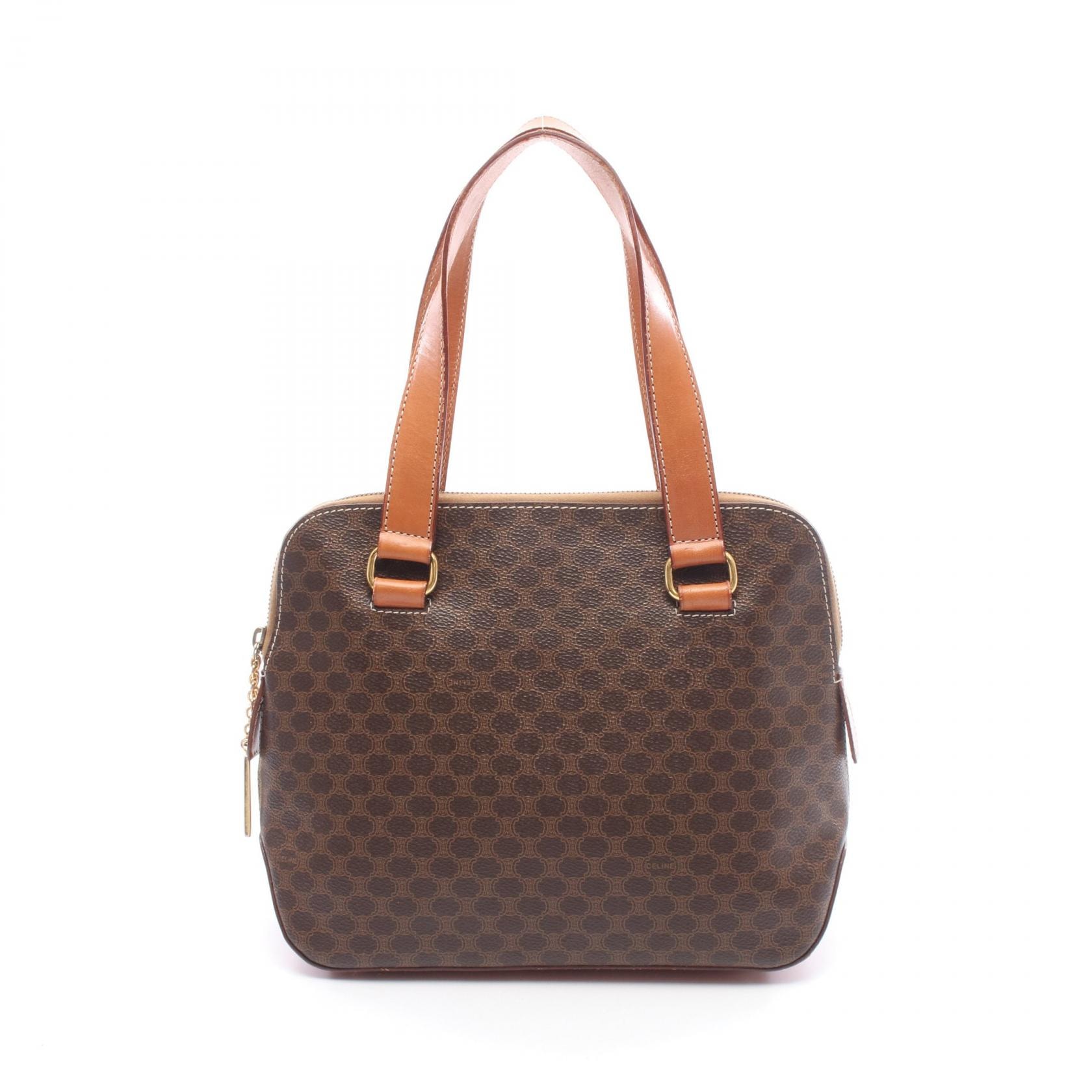 セリーヌ CELINE マカダム ハンドバッグ バッグ PVCコーティングキャンバス レザー レディース ブラウン系 【中古】
