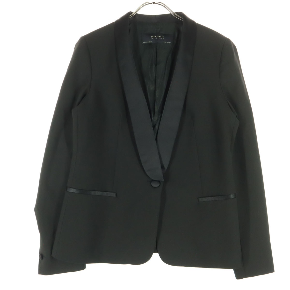 美品 ZARA BASIC ザラベーシック 裏地有 サテンラペル ジャケット L ブラック