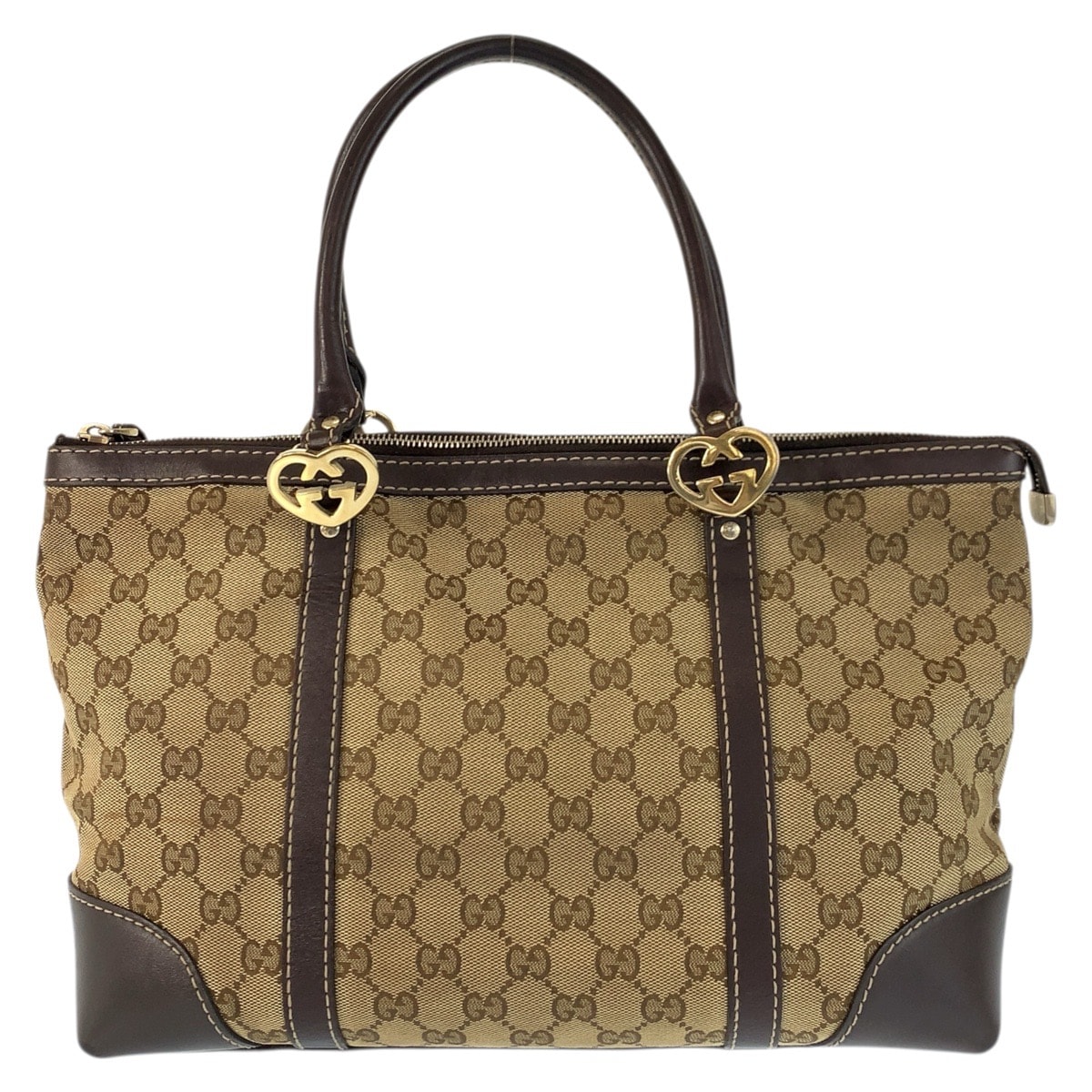 GUCCI グッチ ラブリー ブラウン ベージュ ゴールド金具 GGキャンバス レザー/ トートバッグ ハンドバッグ 601386 【中古】