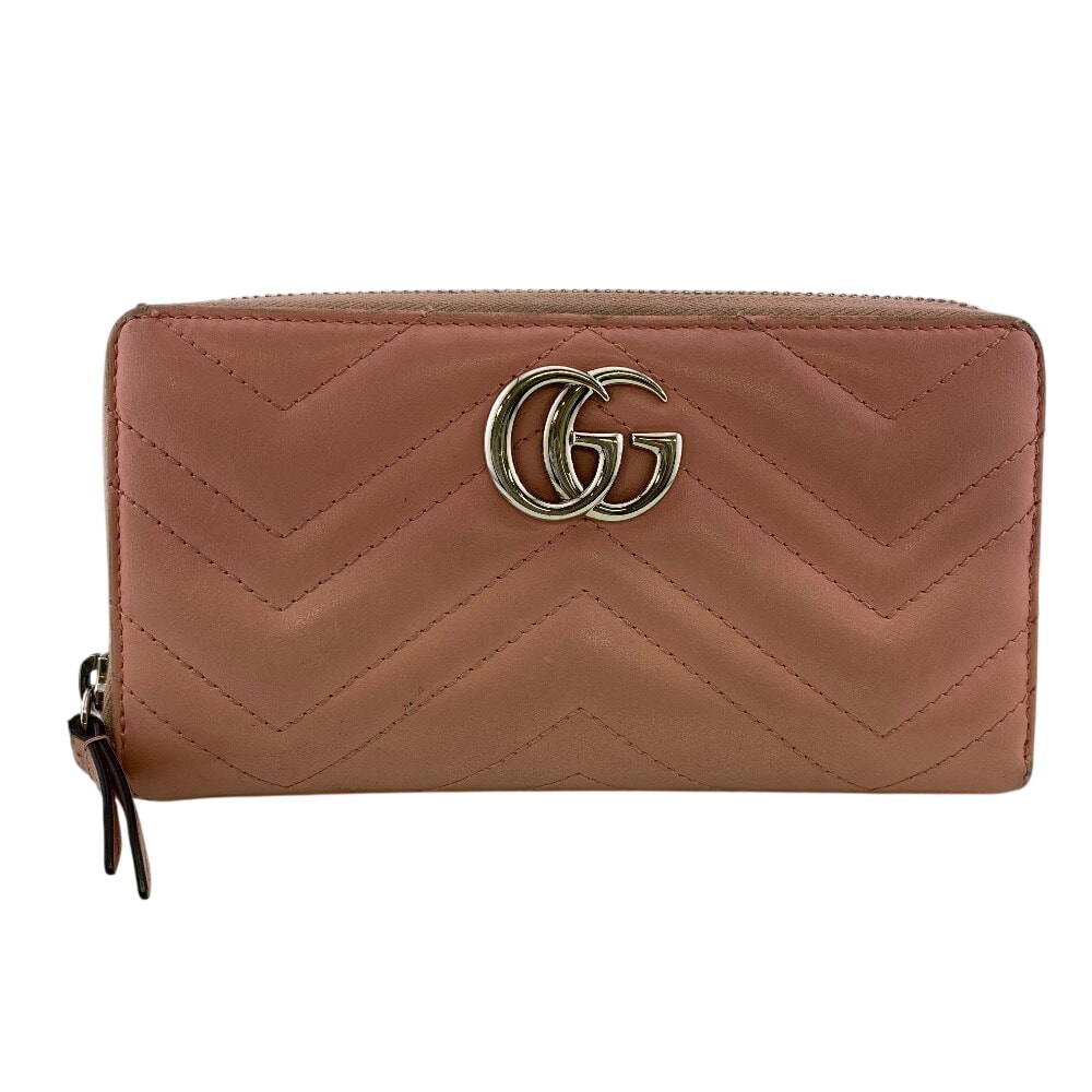 グッチ GUCCI 長財布 GGマーモント ラウンドファスナー ピンク