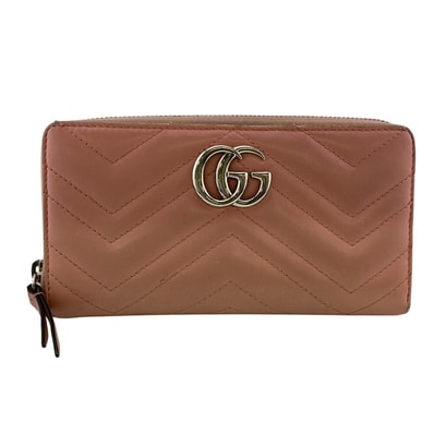 グッチ GUCCI 長財布 GGマーモント ラウンドファスナー ピンク