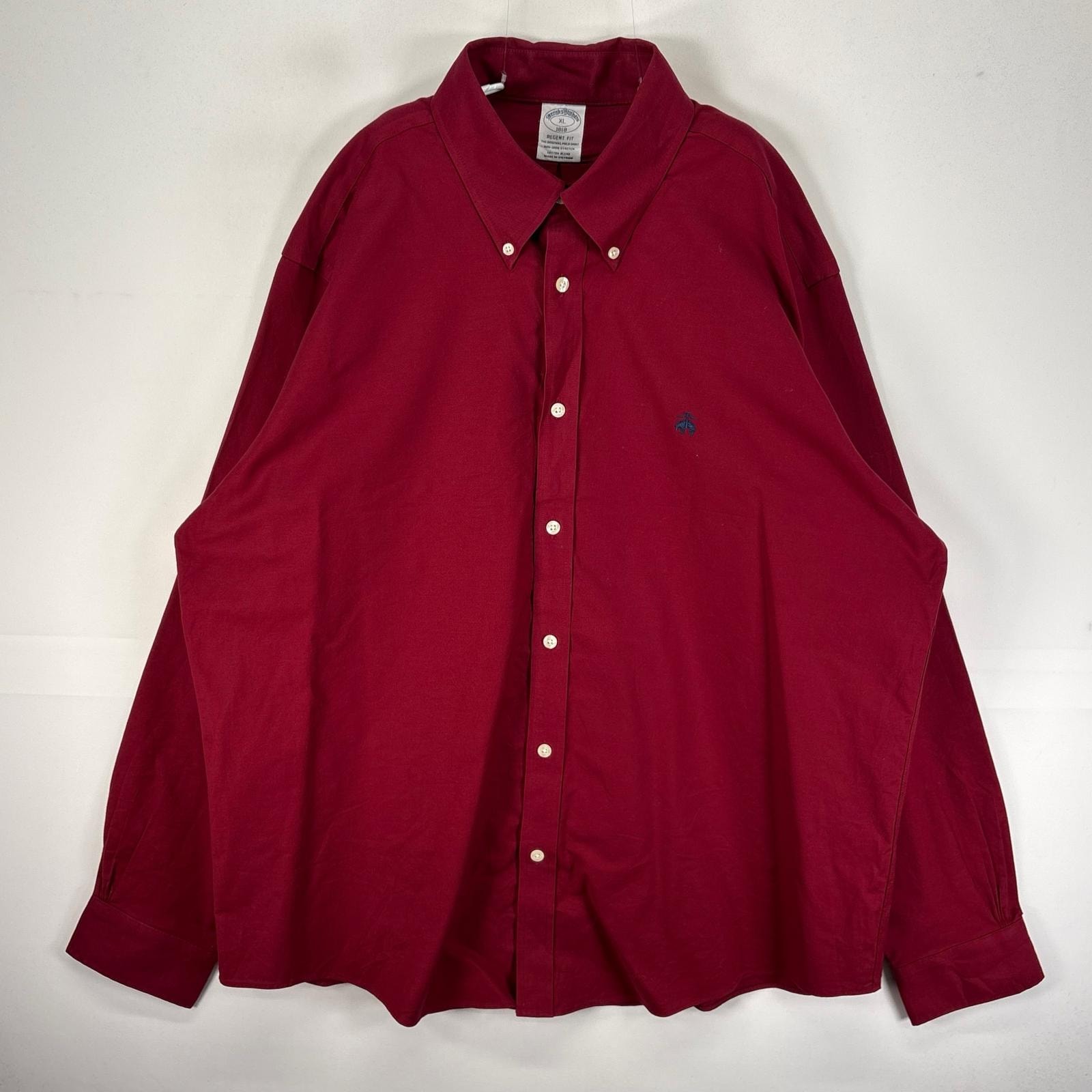 古着 ブルックスブラザーズ Brooks Brothers 長袖シャツ ボタンダウン ワンポイント XL  レッド系 無地 メンズ