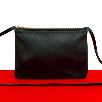 CELINE セリーヌ トリオ レザー ショルダーバッグ ブラック
32662