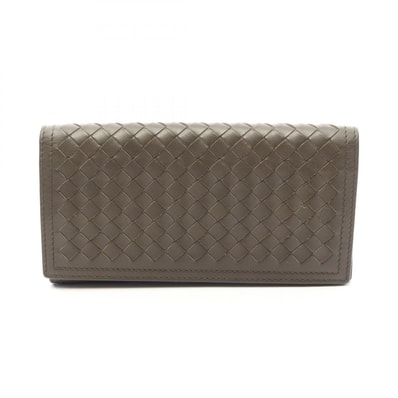 ボッテガヴェネタ BOTTEGA VENETA イントレチャート 二つ折り長財布 財布 レザー メンズ レディース カーキ系 【中古】