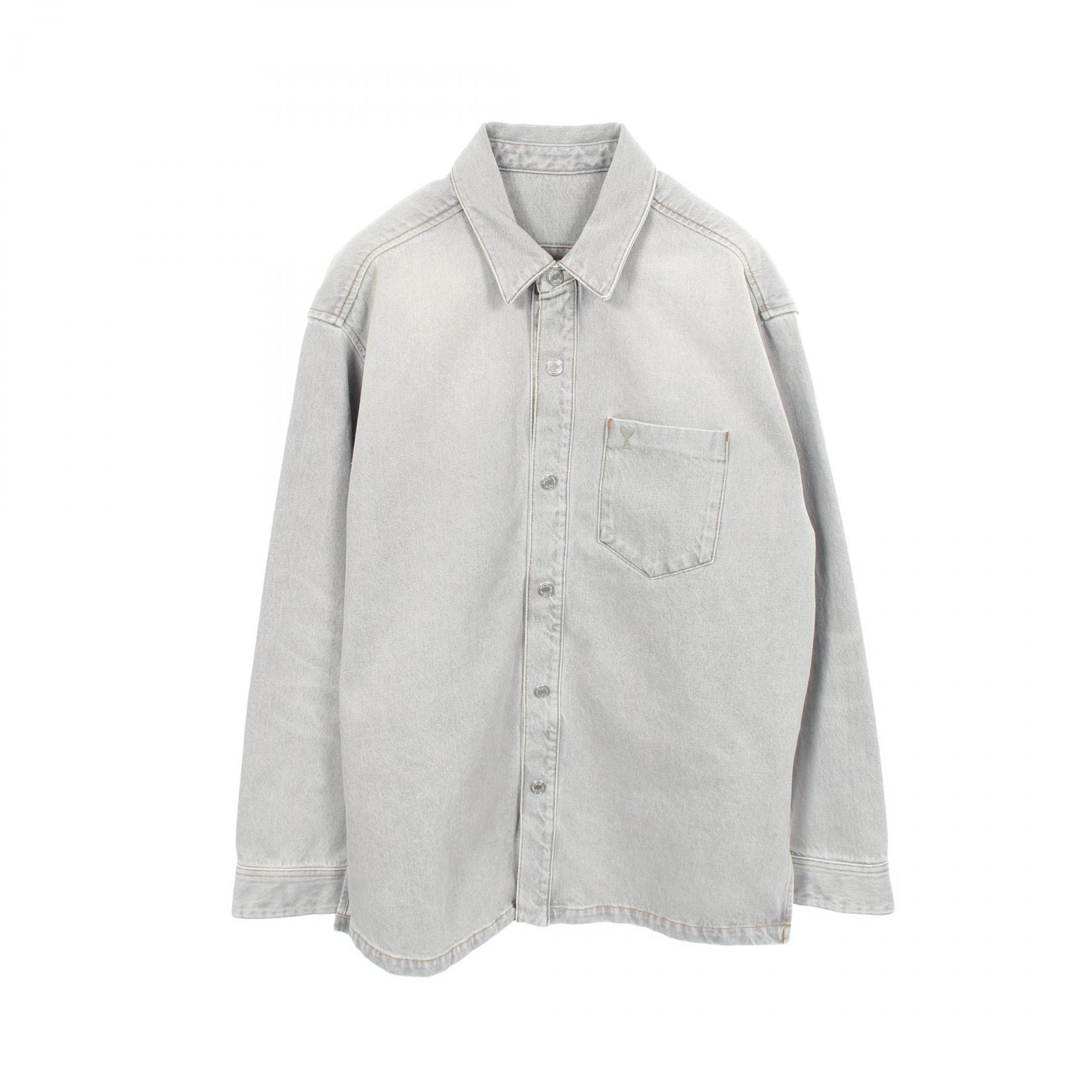 アミ AMI ロゴ デニムシャツ 衣料品 アウター コットン メンズ グレー系 【中古】
