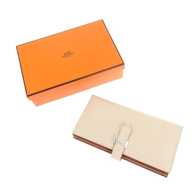 エルメス HERMES ベアンスフレヴェルソ 長財布 ヴォーエプソン ナタ ゴールド シルバー金具 レディース【中古】【Aランク】