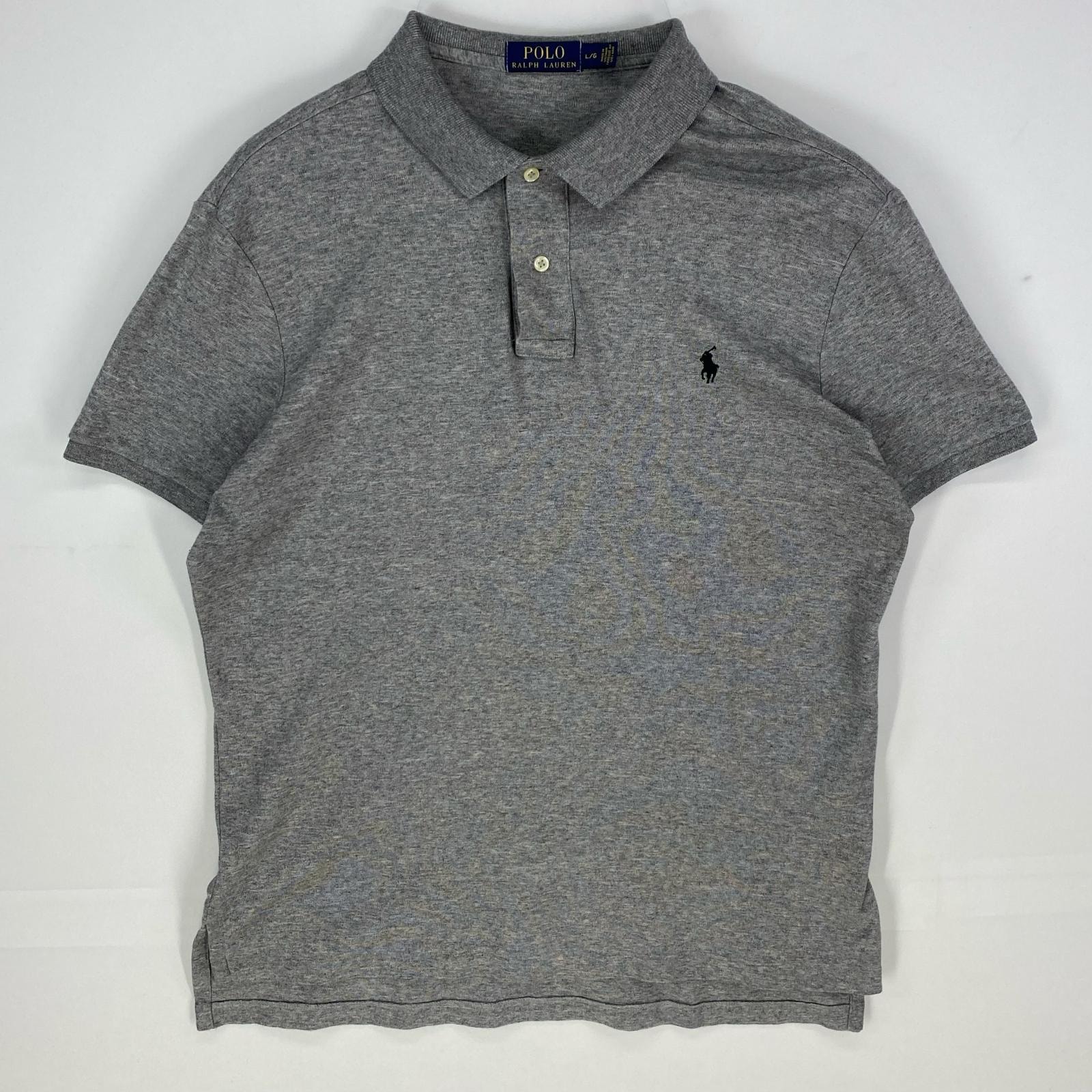 古着 ポロ・ラルフローレン POLO RALPH LAUREN 半袖シャツ ワンポイントロゴ刺繍 ポロシャツ 霜降り柄 L グレー系 メンズ