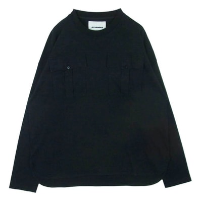 JIL SANDER ジルサンダー KKJMBW0115 フロントダブルポケット クルーネック プルオーバー 長袖 Tシャツ カットソー ブラック系 S【中古】
