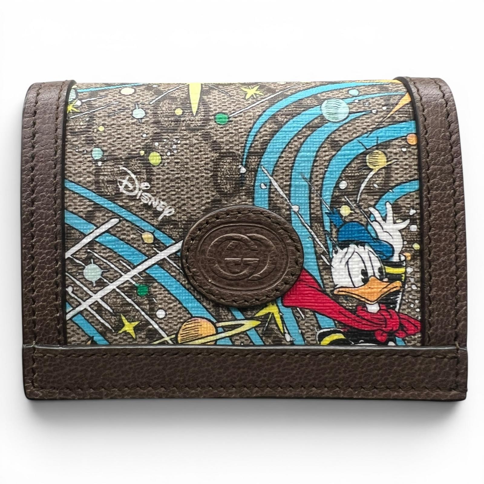GUCCI 希少 展示品級 美品 グッチ GGスプリーム ドナルドダック ミニウォレット 二つ折り財布 648121 PVC レザー ベージュ コンパクトウォレット ディズニー GGプラス 美品 SAランク 中古 鑑定済