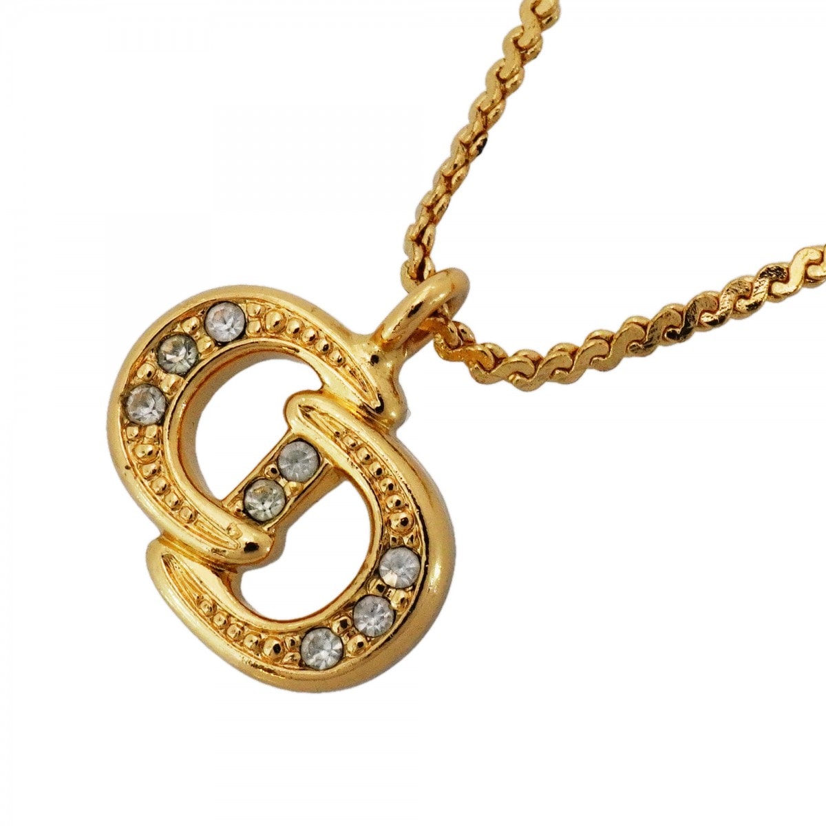 【6jdb0303-k】クリスチャンディオール ネックレス CDロゴ GPメッキ ラインストーン ゴールド【中古】レディース