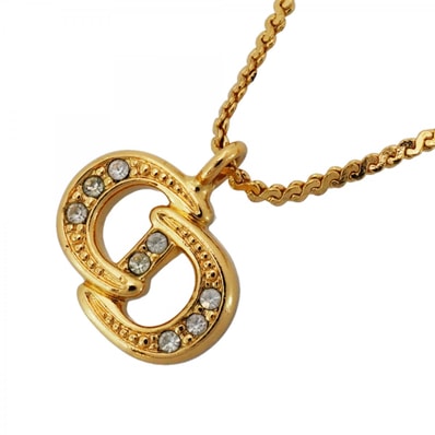 【6jdb0303-k】クリスチャンディオール ネックレス CDロゴ GPメッキ ラインストーン ゴールド【中古】レディース