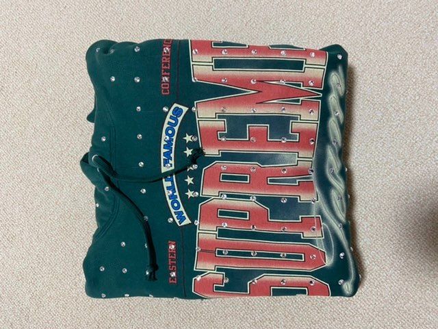 Supreme Rhinestone Hooded Sweatshirt "Dark Green"