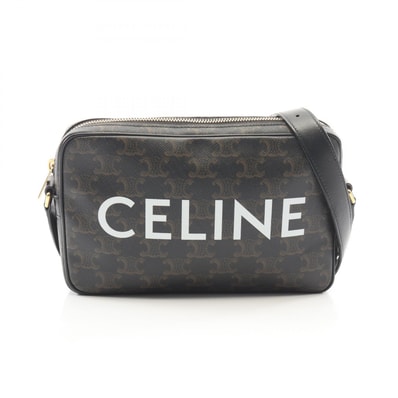セリーヌ CELINE トリオンフ ミディアム メッセンジャーバッグ ショルダーバッグ バッグ PVCコーティングキャンバス レザー レディース ブラック系 194502CIM.38OG 【中古】