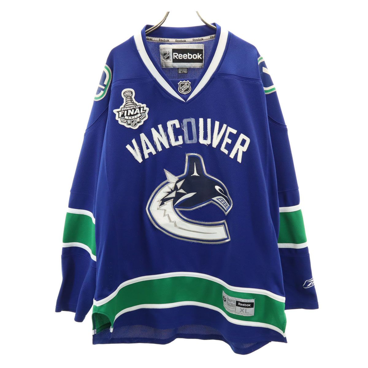 Reebok リーボック NHL バンクーバー・カナックス 長袖 ゲーム シャツ XL 青紺 ホッケー Vancouver Canucks
