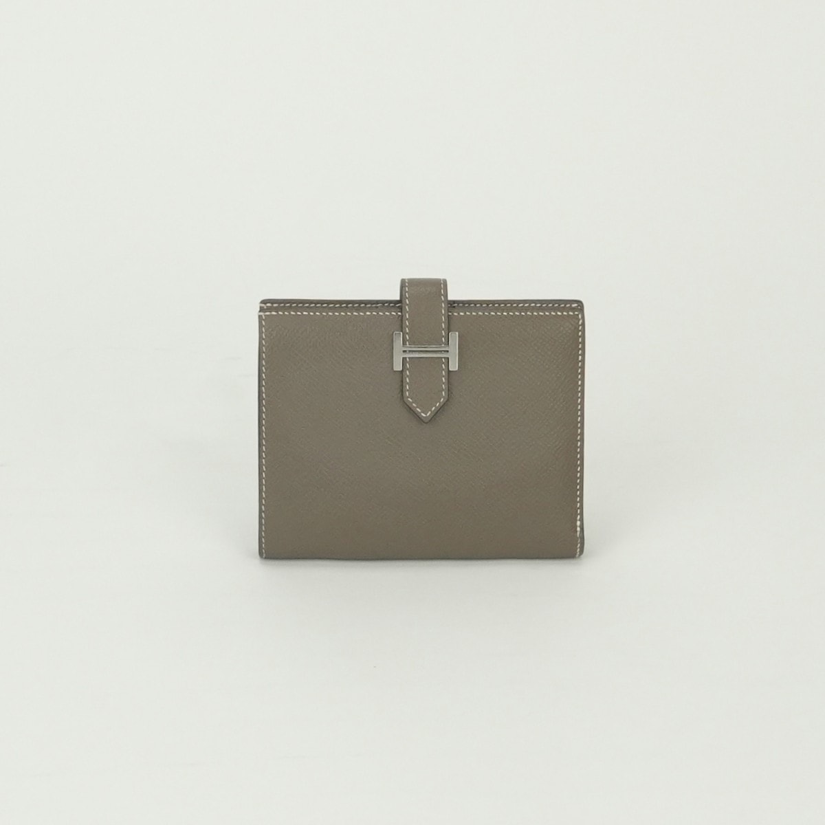 エルメス HERMES ベアンコンパクト ベアン コンパクト 財布 二つ折り財布 ミニ財布 ミニウォレット エプソン エトゥープ Etoupe グレー Gray シルバー金具 ヴォーエプソン