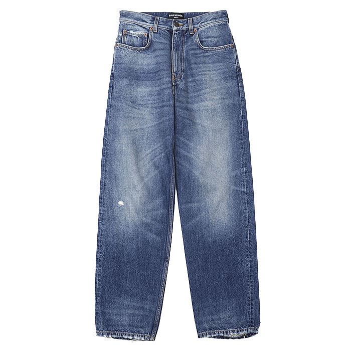 【美品】BALENCIAGA UNIFIT JEANS バレンシアガ デニムパンツ レディース サイズ XXL 2021年製 5P ジーンズ ダメージ加工 コットン100% ジップフライ ボトムス ライトインディゴ イタリア製