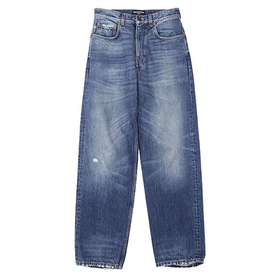 【美品】BALENCIAGA UNIFIT JEANS バレンシアガ デニムパンツ レディース サイズ XXL 2021年製 5P ジーンズ ダメージ加工 コットン100% ジップフライ ボトムス ライトインディゴ イタリア製