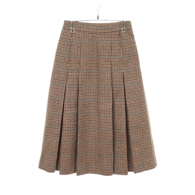 セリーヌ CELINE 千鳥格子柄 プリーツ スカート 衣料品 ボトムス ウール レディース ブラウン系 【中古】