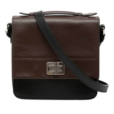 プラダ バイカラー ハンドバッグ ショルダーバッグ 2WAY BT1016 ブラック ブラウン レザー レディース PRADA 【中古】