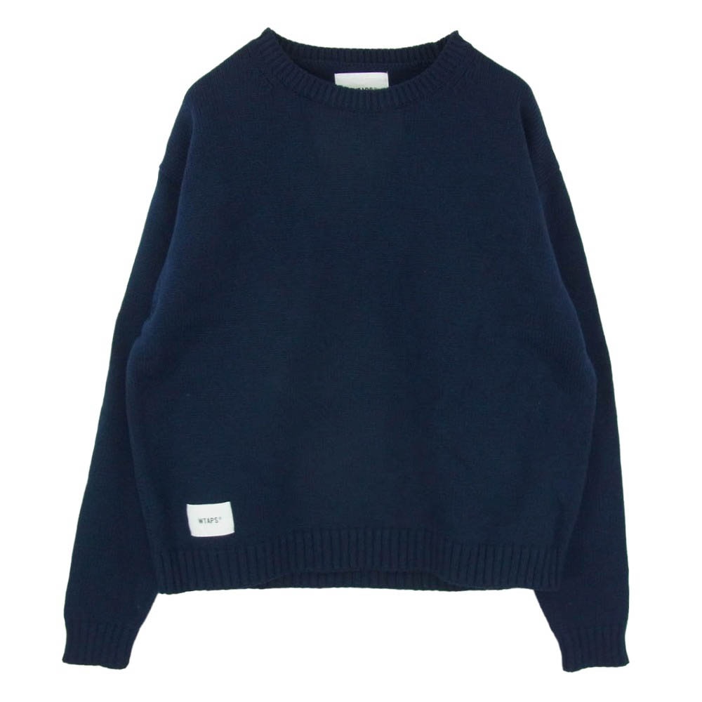 WTAPS ダブルタップス 23SS 232MADT-KNM05 CN 02 Sweater Poly Sign Navy  セーター ポリ サイン ロゴ刺繍 クルーネック ニット ネイビー 04 ネイビー系 x04【中古】