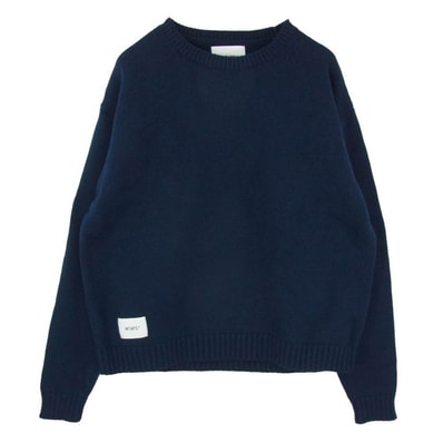 WTAPS ダブルタップス 23SS 232MADT-KNM05 CN 02 Sweater Poly Sign Navy セーター ポリ サイン ロゴ刺繍 クルーネック ニット ネイビー 04 ネイビー系 x04【中古】