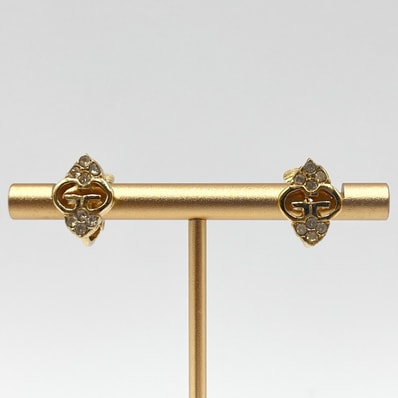 GIVENCHY(ジバンシィ)4Gロゴ イヤリング ラインストーン ゴールドカラー レディース【中古】