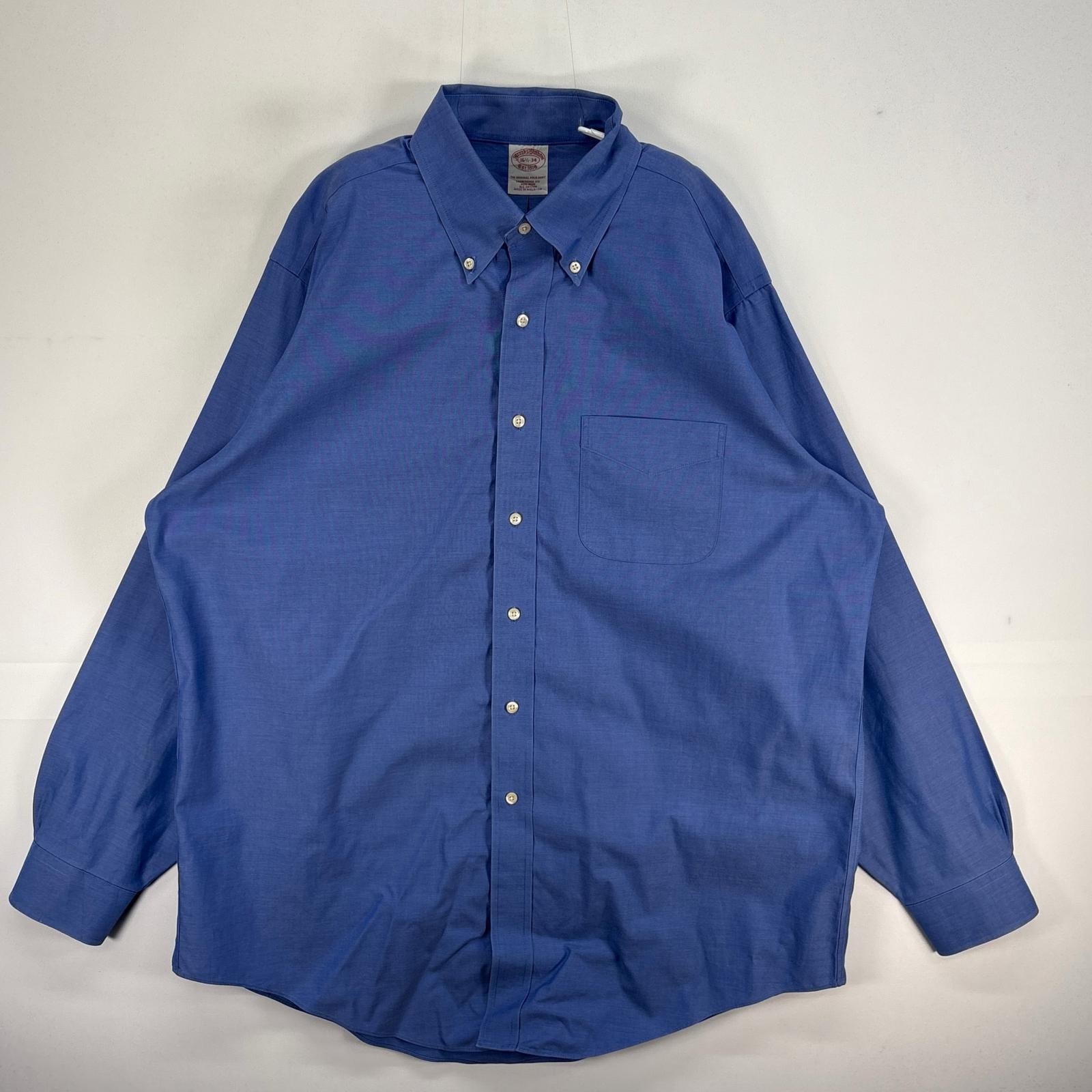 古着 ブルックスブラザーズ Brooks Brothers 長袖シャツ ボタンダウン 胸ポケ L  ブルー系 無地 メンズ