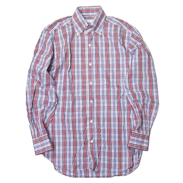 ORIAN x BEAMS F オリアン ビームスエフ 別注 イタリア製 コットンタータンチェックボタンダウンシャツ XS ブルー/レッド 長袖 BD トップス mm7388
