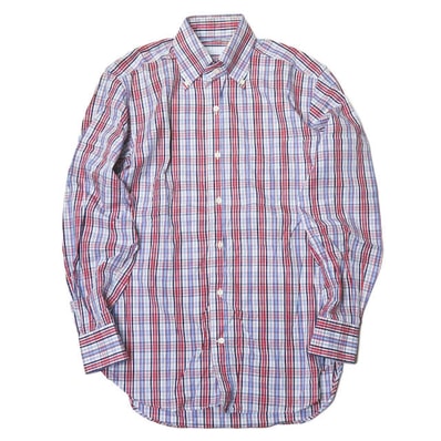ORIAN x BEAMS F オリアン ビームスエフ 別注 イタリア製 コットンタータンチェックボタンダウンシャツ XS ブルー/レッド 長袖 BD トップス mm7388