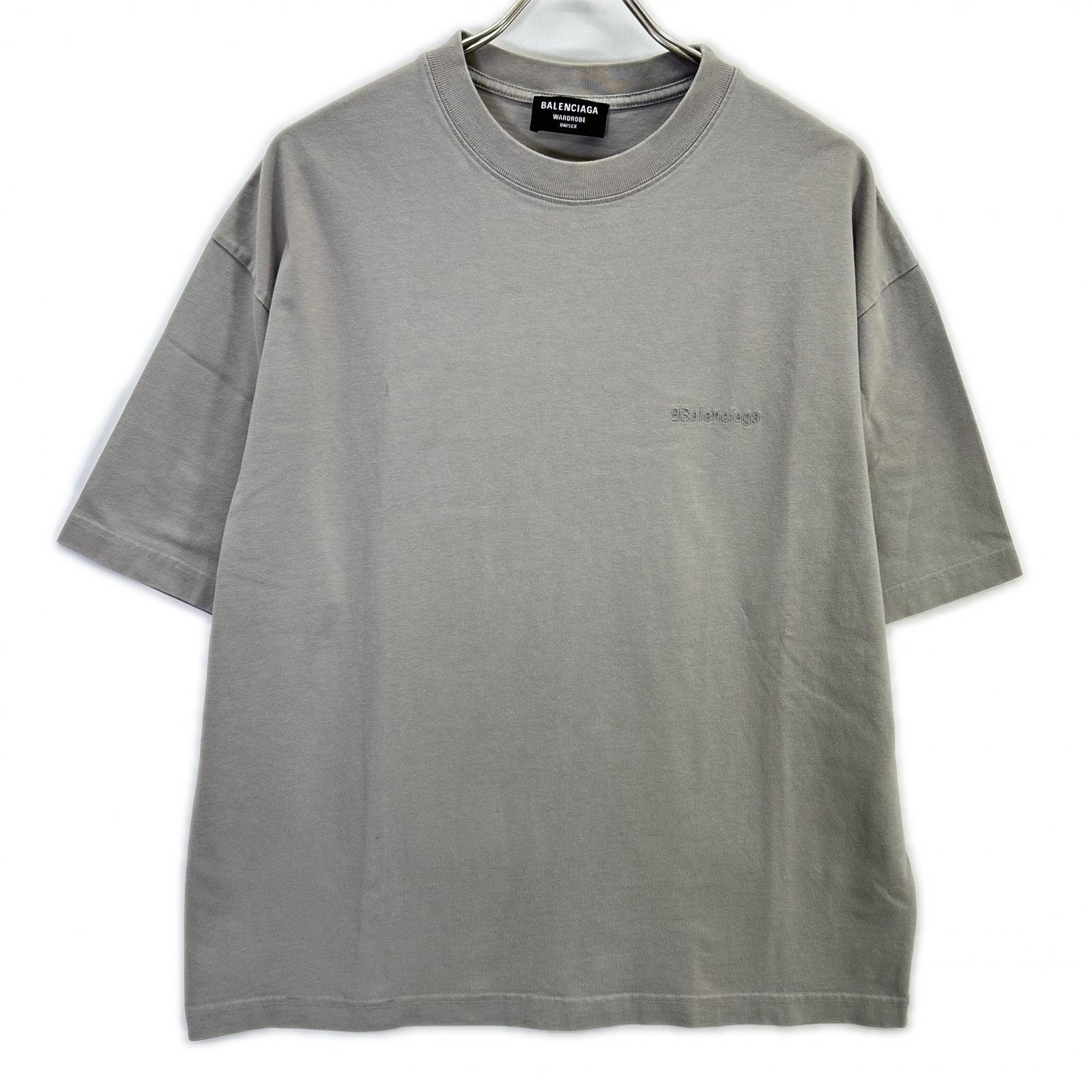 バレンシアガ 612966 ロゴ刺繍 クルーネック Tシャツ M