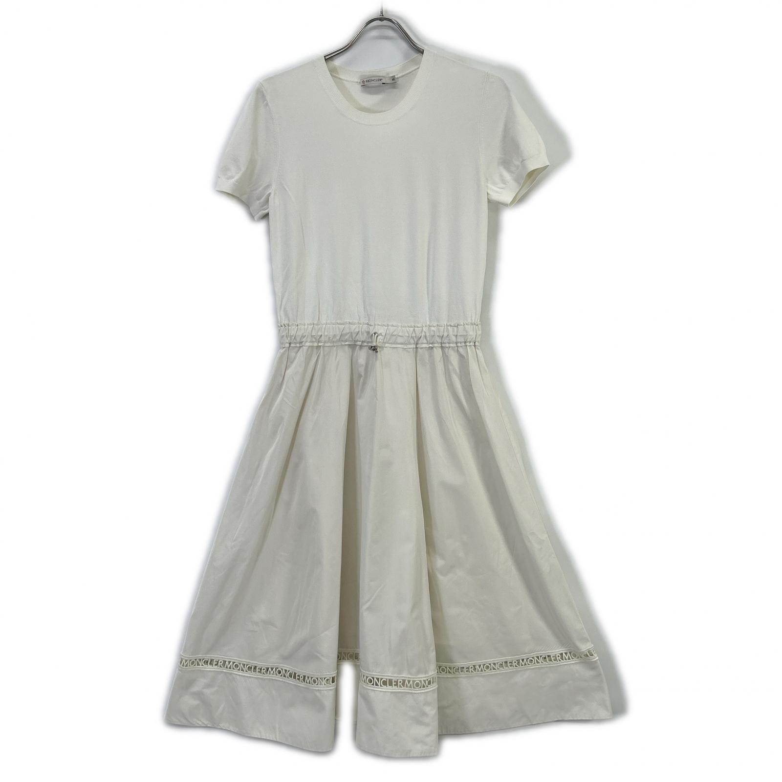 モンクレール 20SS ABITO TRICOT DRESS ホワイト ポリエステル ロゴデザインレース サマーニットドッキングワンピース S