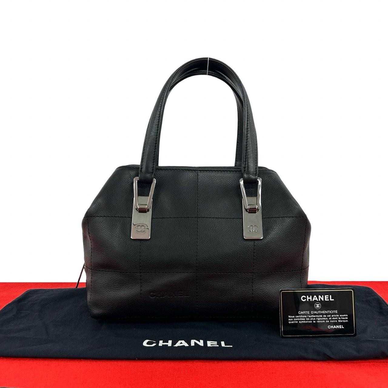 CHANEL シャネル チョコバー キャビアスキン ハンドバッグ ブラック
 33854