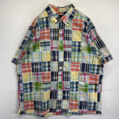 古着 ブルックスブラザーズ Brooks Brothers 半袖シャツ パッチワーク ボタンダウン 346 チェック XL マルチカラー メンズ