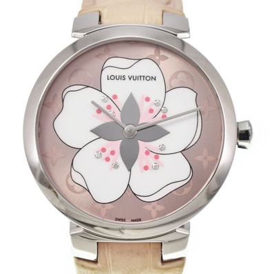 値下 ルイ・ヴィトン LOUIS VUITTON Q13MJE タンブール サクラ 8P ダイヤモンド クォーツ レディース 美品 M#145300