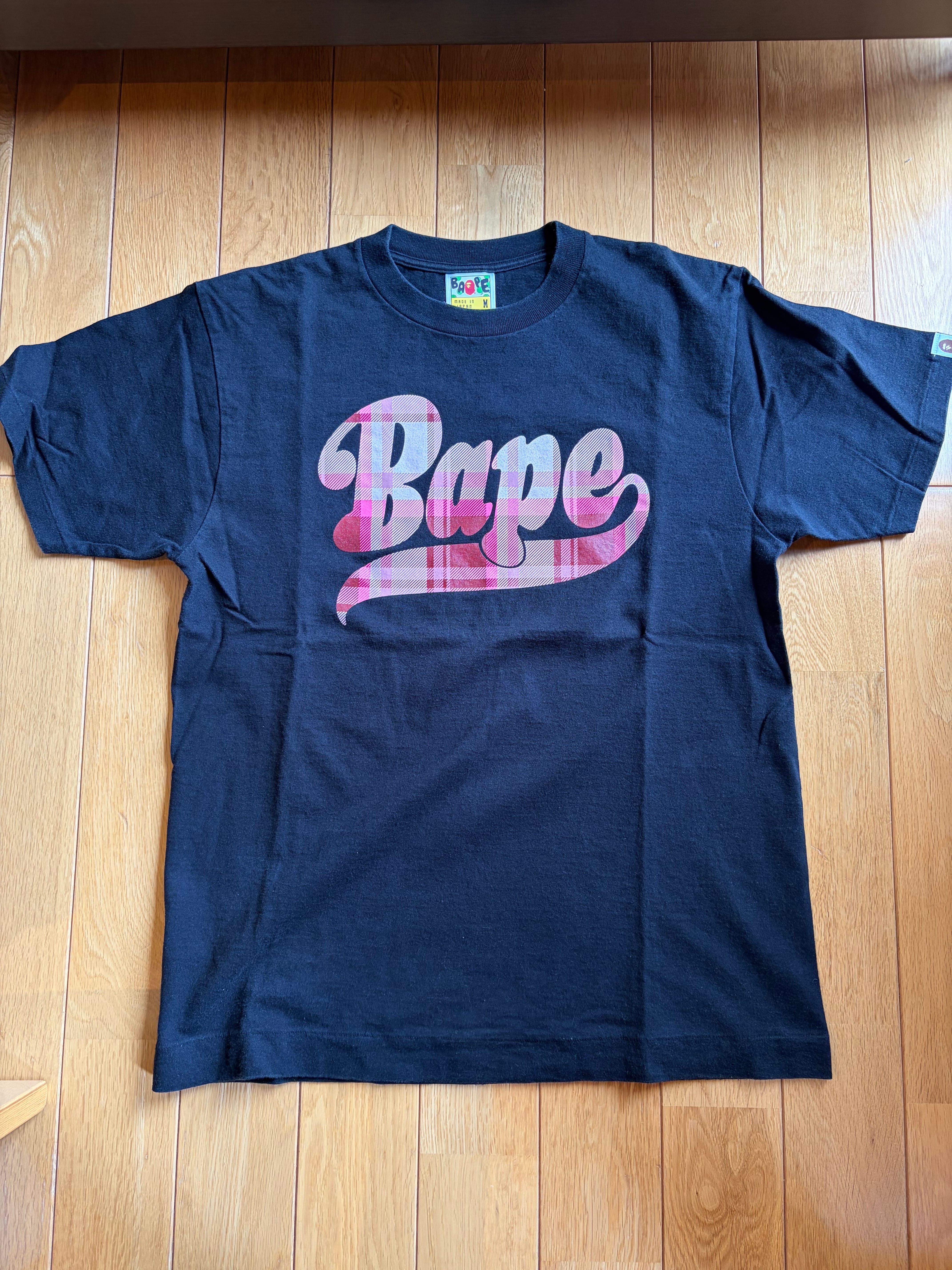 APE ピンクチェックBAPEロゴTEE