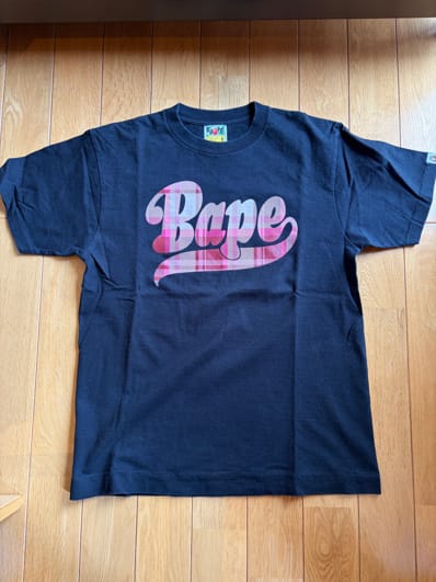 APE ピンクチェックBAPEロゴTEE