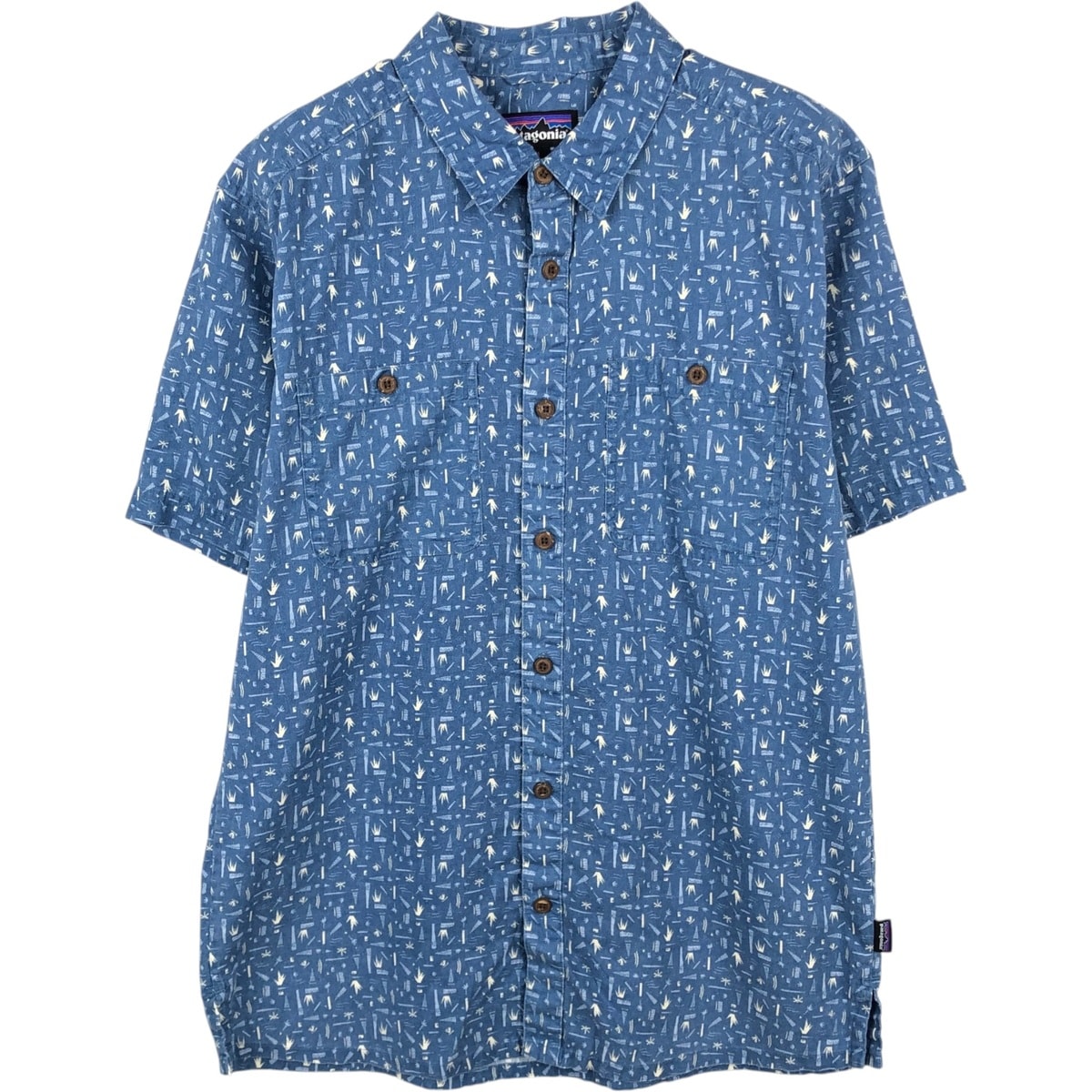 古着 パタゴニア Patagonia バックステップシャツ 53139SP20 総柄 半袖 ヘンプ×コットンシャツ ボックスシャツ メンズM相当/eaa670723