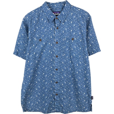 古着 パタゴニア Patagonia バックステップシャツ 53139SP20 総柄 半袖 ヘンプ×コットンシャツ ボックスシャツ メンズM相当/eaa670723