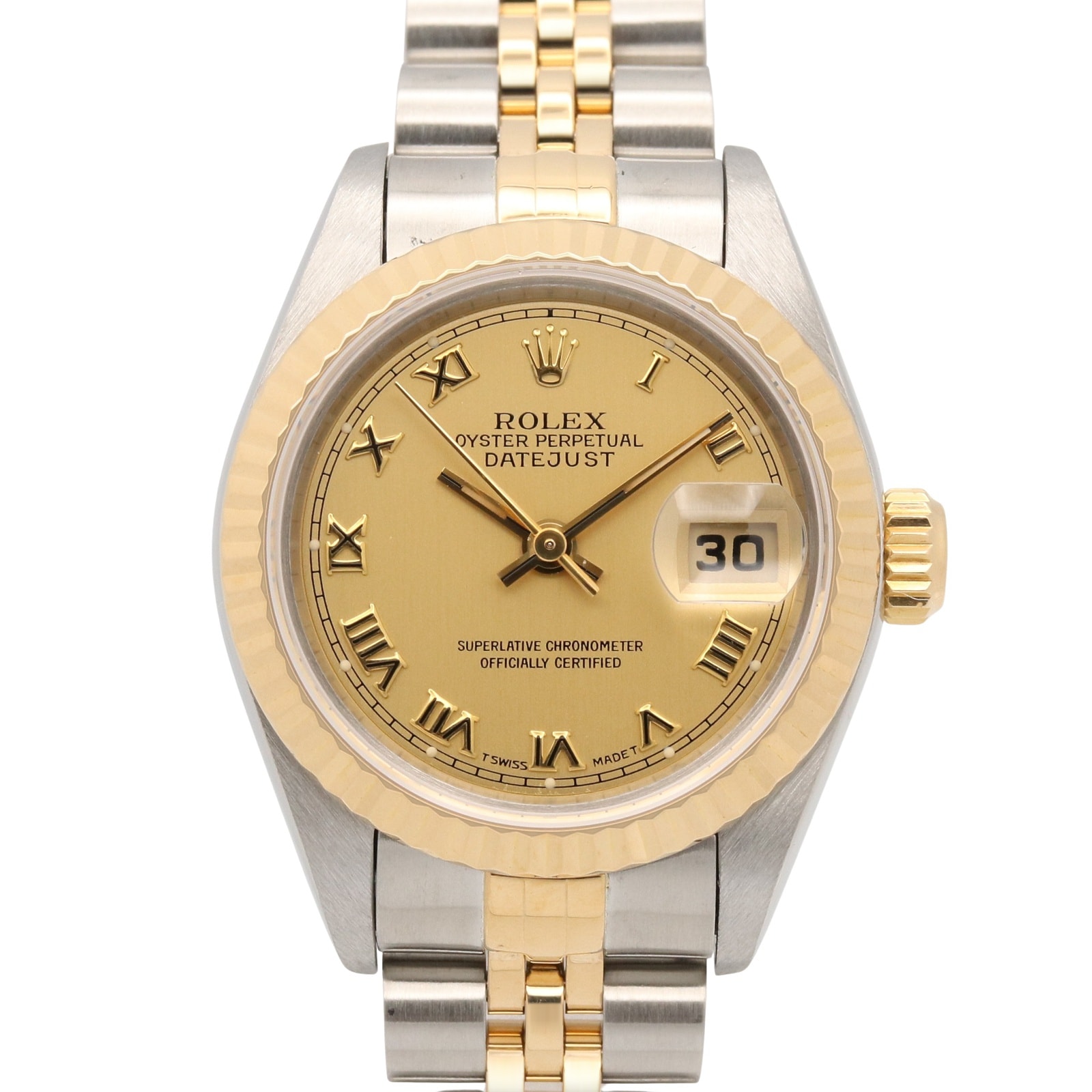 ロレックス ROLEX デイトジャスト S番 腕時計 時計 K18(イエローゴールド) ステンレススチール レディース ゴールド系 シャンパン/ローマ 69173 【中古】