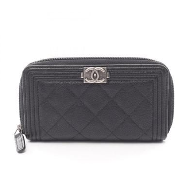 シャネル CHANEL ボーイシャネル ジップ ウォレット ラウンド財布 財布 キャビアスキン(グレインドカーフ) レディース ブラック系 A80566 【中古】
