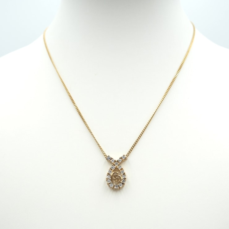 Christian Dior(クリスチャンディオール)CDロゴ ヴィンテージ ネックレス ラインストーン ゴールド レディース【中古】