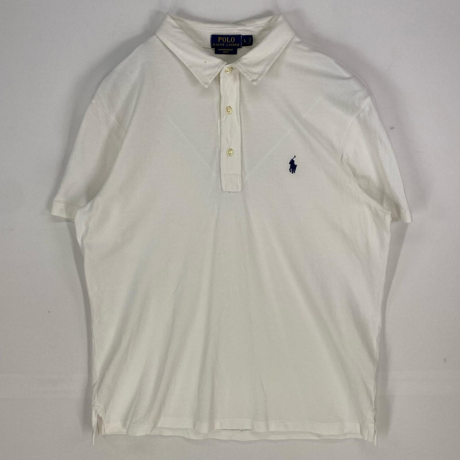 古着 ポロ・ラルフローレン POLO RALPH LAUREN 鹿の子 半袖シャツ ワンポイント ロゴ刺繍 ポロシャツ L  ホワイト系 メンズ