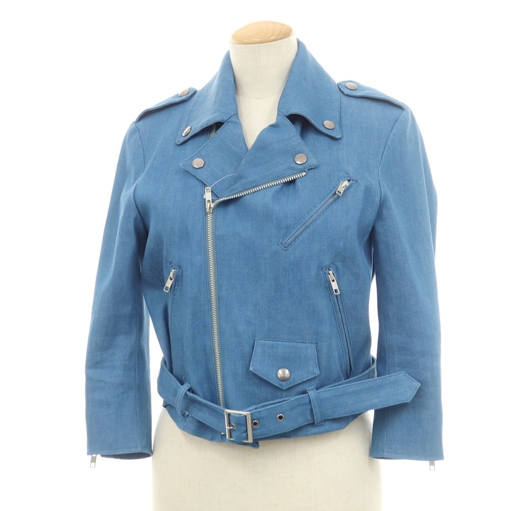 【中古】ジョンローレンスサリバン JOHN LAWRENCE SULLIVAN ストレッチコットン ライダースジャケット ブルー【サイズ6】【レディース】