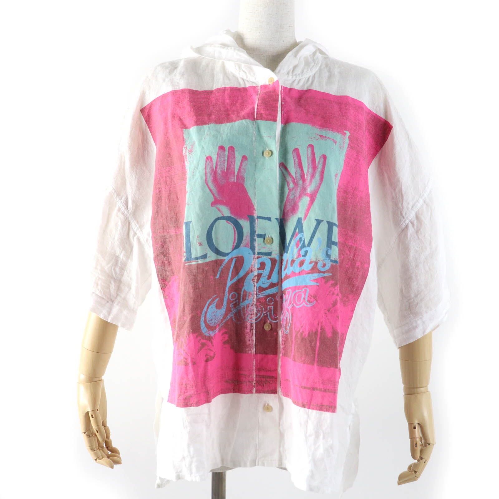 極美品 ロエベ×パウラズイビザ
 半袖シャツ ホワイト ピンク レディース 34 S616Y07X32