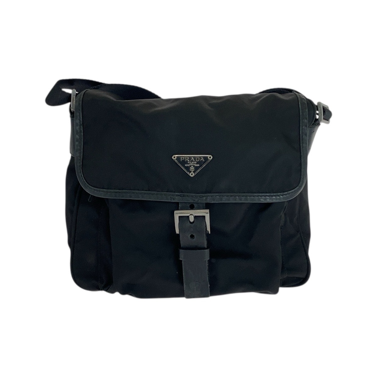 PRADA プラダ テスート 三角ロゴプレート ブラック 黒 シルバー金具 ナイロン ショルダーバッグ メッセンジャーバッグ 506051 【中古】