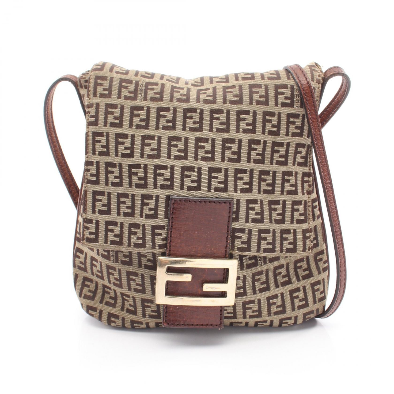フェンディ FENDI ズッキーノ ショルダーバッグ バッグ キャンバス レザー レディース ベージュ系 / ブラウン系 8BT075 【中古】