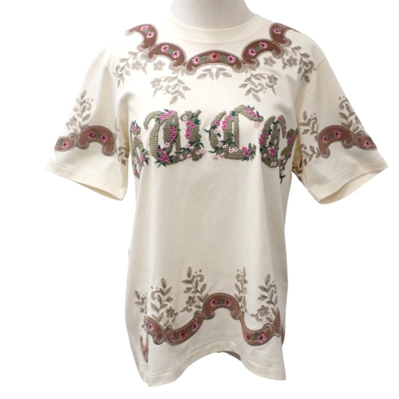 グッチ フラワー刺繍 Tシャツ S アイボリー レディース【中古】【Aランク】