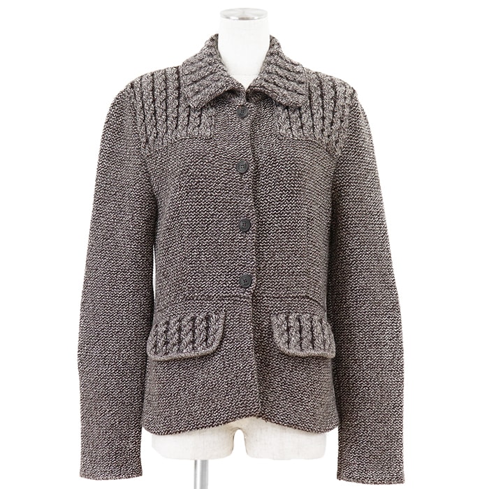 【極美品】Christian Dior クリスチャンディオール ニットカーディガン サイズ 42 レディース ロゴボタン ウール × アンゴラ エルボーパッチ ロングスリーブ 長袖 ジャケット トップス アウター ブラウン ホワイト 白 茶色 イタリア製