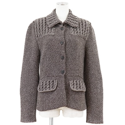 【極美品】Christian Dior クリスチャンディオール ニットカーディガン サイズ 42 レディース ロゴボタン ウール × アンゴラ エルボーパッチ ロングスリーブ 長袖 ジャケット トップス アウター ブラウン ホワイト 白 茶色 イタリア製